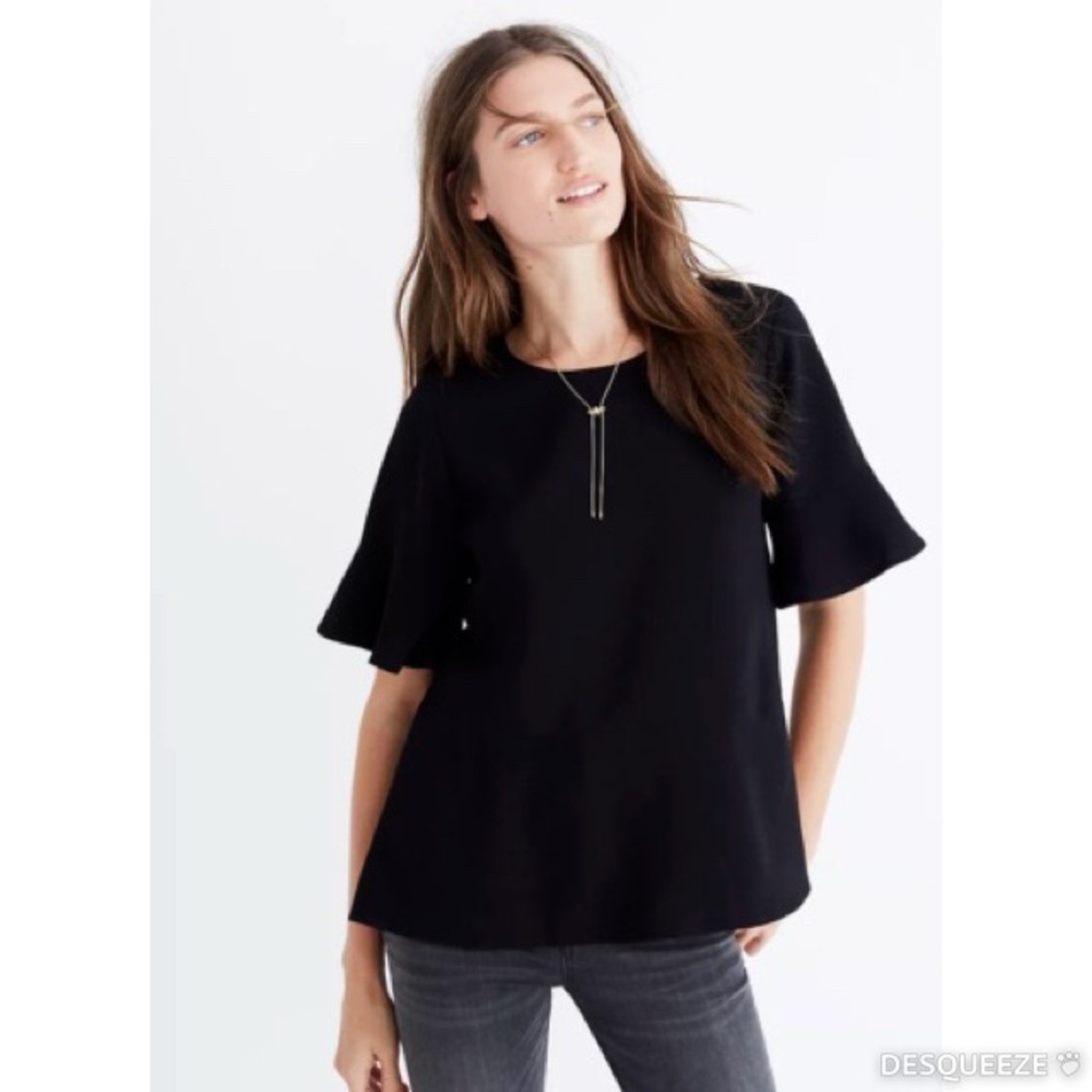 Madewell Flare Hem Top in Black Size XXS